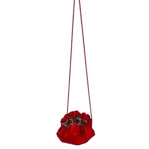 NWT Vintage Letty Red Evening Purse with Rhinestone Floral Embellishment